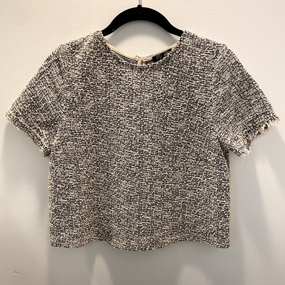Aqua - Tweed Cropped Short Sleeve Top. Size M.